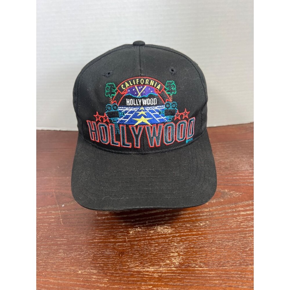 Vintage California Hollywood Embroidered Black Snapback Hat O3